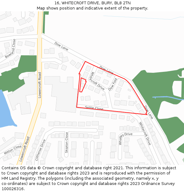 16, WHITECROFT DRIVE, BURY, BL8 2TN: Location map and indicative extent of plot