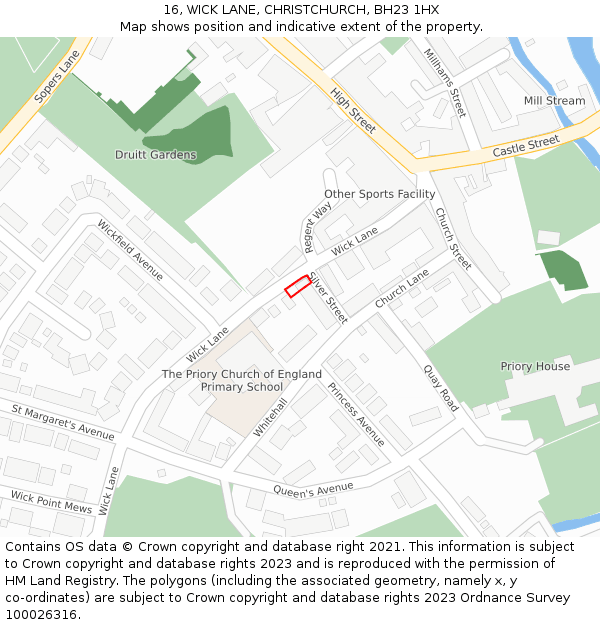 16, WICK LANE, CHRISTCHURCH, BH23 1HX: Location map and indicative extent of plot
