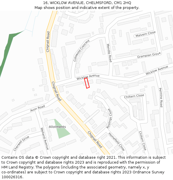 16, WICKLOW AVENUE, CHELMSFORD, CM1 2HQ: Location map and indicative extent of plot