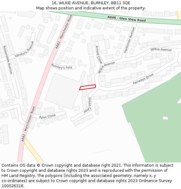 16, WILKIE AVENUE, BURNLEY, BB11 3QE: Location map and indicative extent of plot