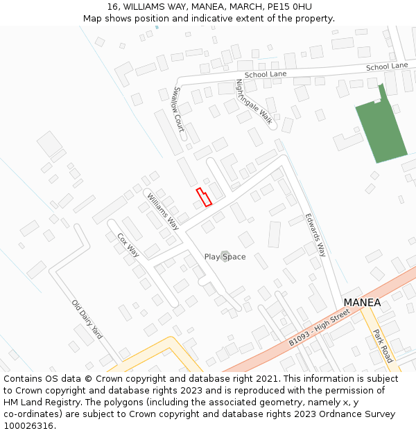 16, WILLIAMS WAY, MANEA, MARCH, PE15 0HU: Location map and indicative extent of plot