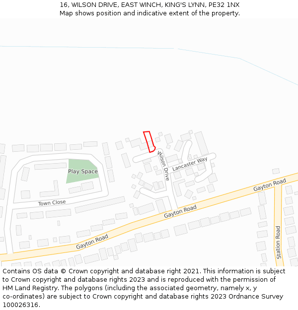 16, WILSON DRIVE, EAST WINCH, KING'S LYNN, PE32 1NX: Location map and indicative extent of plot