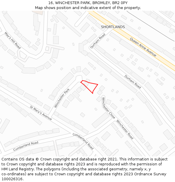 16, WINCHESTER PARK, BROMLEY, BR2 0PY: Location map and indicative extent of plot