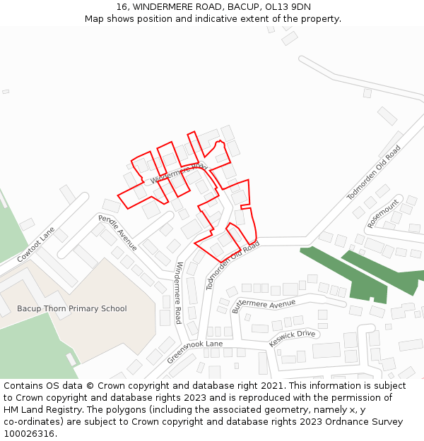 16, WINDERMERE ROAD, BACUP, OL13 9DN: Location map and indicative extent of plot