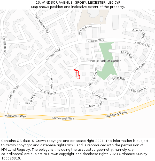 16, WINDSOR AVENUE, GROBY, LEICESTER, LE6 0YF: Location map and indicative extent of plot