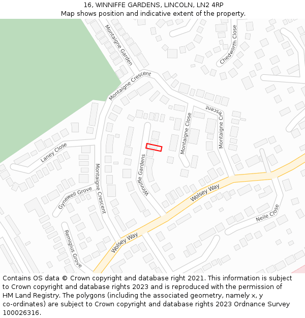16, WINNIFFE GARDENS, LINCOLN, LN2 4RP: Location map and indicative extent of plot