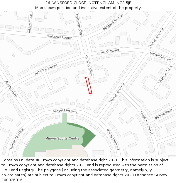16, WINSFORD CLOSE, NOTTINGHAM, NG8 5JR: Location map and indicative extent of plot