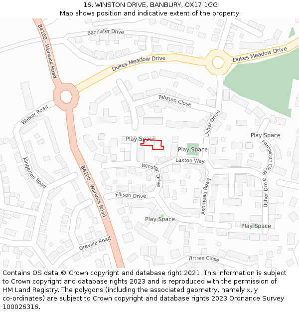 16, WINSTON DRIVE, BANBURY, OX17 1GG: Location map and indicative extent of plot
