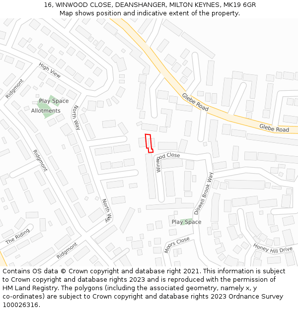 16, WINWOOD CLOSE, DEANSHANGER, MILTON KEYNES, MK19 6GR: Location map and indicative extent of plot