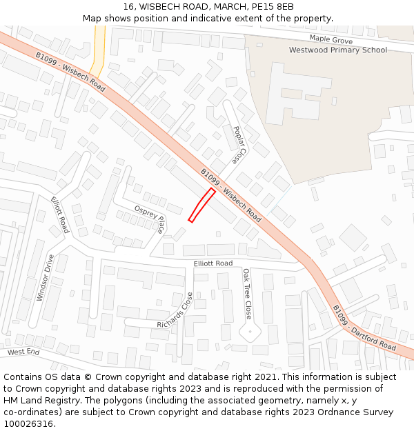16, WISBECH ROAD, MARCH, PE15 8EB: Location map and indicative extent of plot