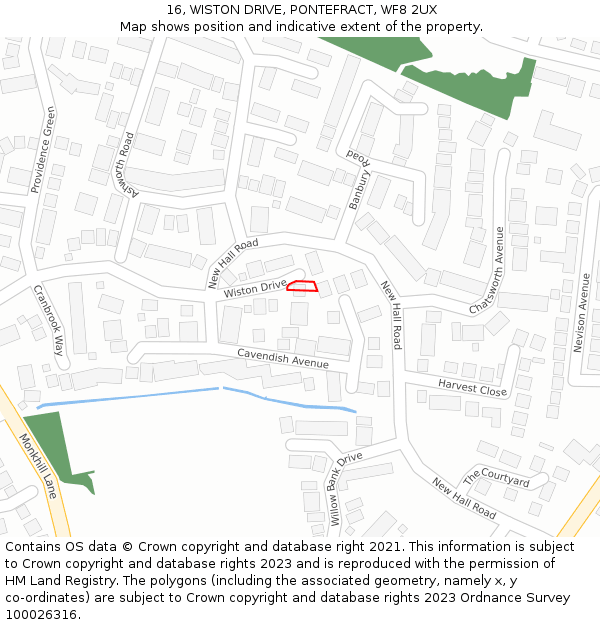 16, WISTON DRIVE, PONTEFRACT, WF8 2UX: Location map and indicative extent of plot