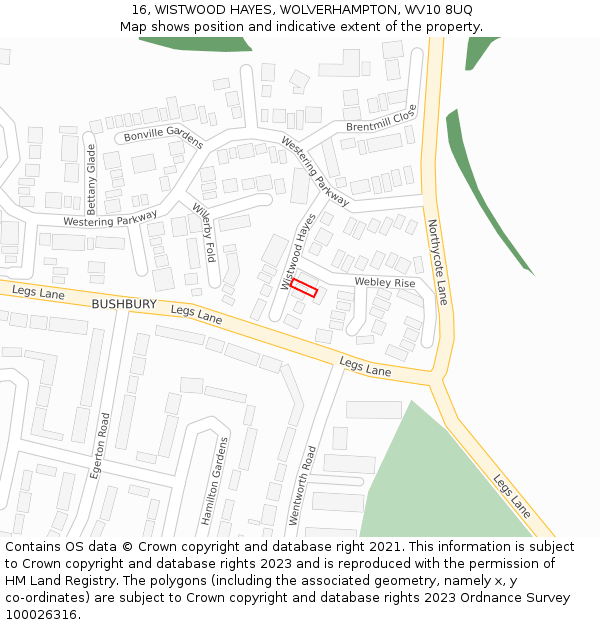 16, WISTWOOD HAYES, WOLVERHAMPTON, WV10 8UQ: Location map and indicative extent of plot