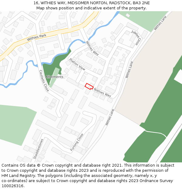 16, WITHIES WAY, MIDSOMER NORTON, RADSTOCK, BA3 2NE: Location map and indicative extent of plot