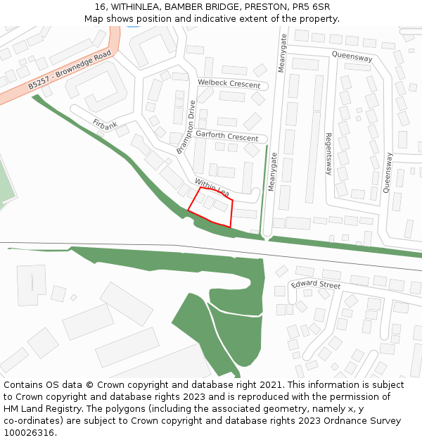 16, WITHINLEA, BAMBER BRIDGE, PRESTON, PR5 6SR: Location map and indicative extent of plot