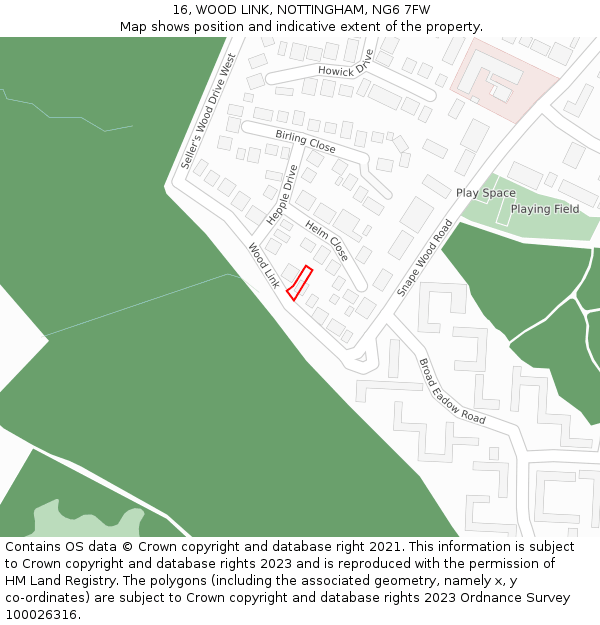 16, WOOD LINK, NOTTINGHAM, NG6 7FW: Location map and indicative extent of plot