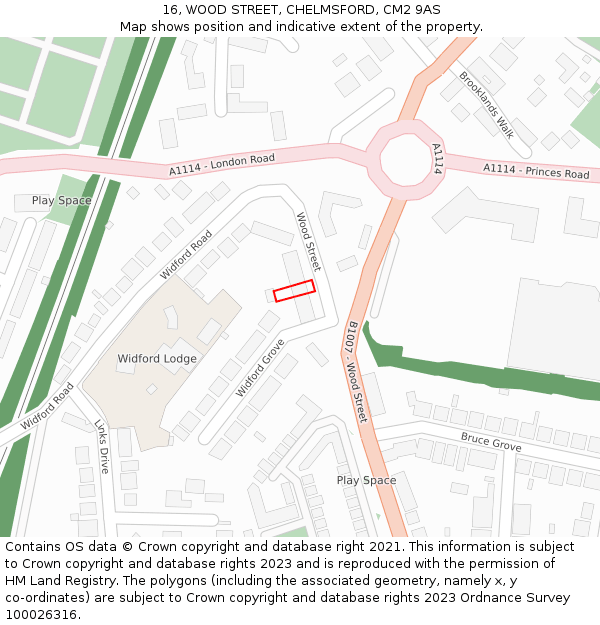 16, WOOD STREET, CHELMSFORD, CM2 9AS: Location map and indicative extent of plot