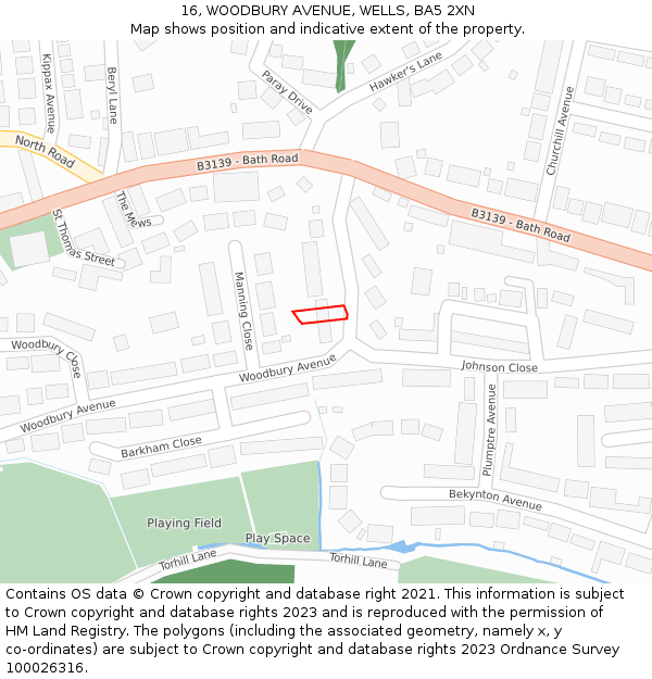 16, WOODBURY AVENUE, WELLS, BA5 2XN: Location map and indicative extent of plot