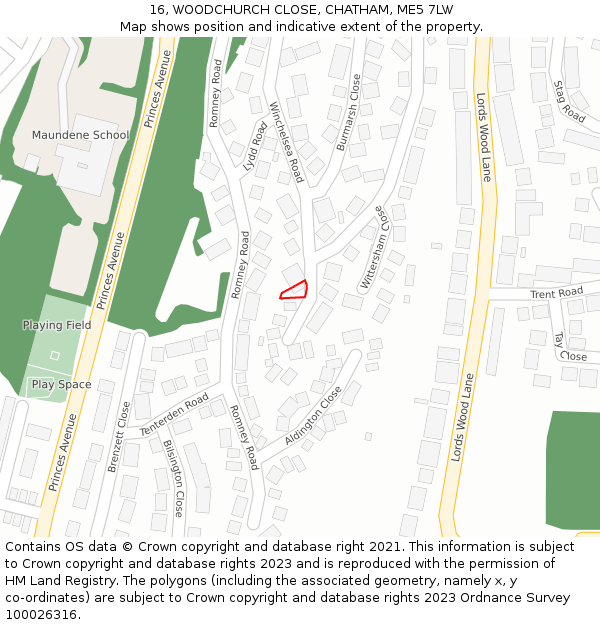 16, WOODCHURCH CLOSE, CHATHAM, ME5 7LW: Location map and indicative extent of plot