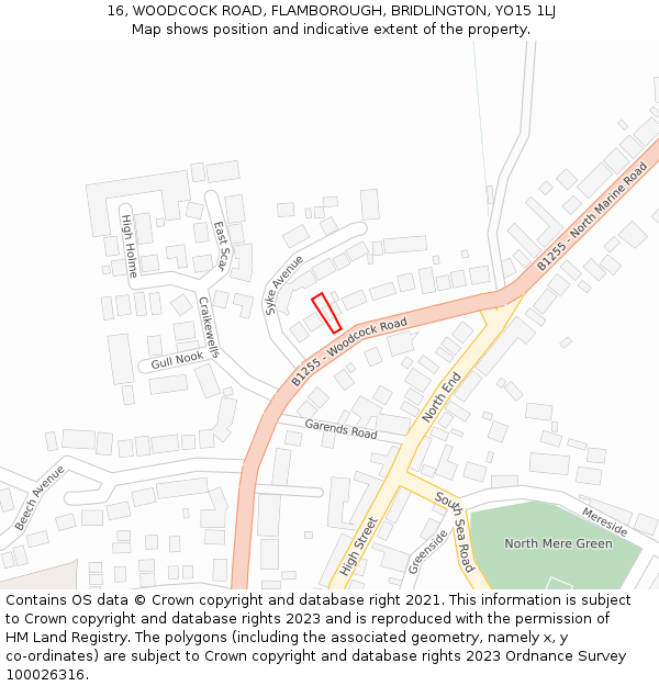16, WOODCOCK ROAD, FLAMBOROUGH, BRIDLINGTON, YO15 1LJ: Location map and indicative extent of plot