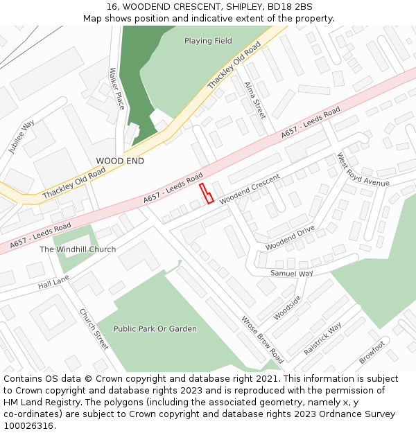 16, WOODEND CRESCENT, SHIPLEY, BD18 2BS: Location map and indicative extent of plot