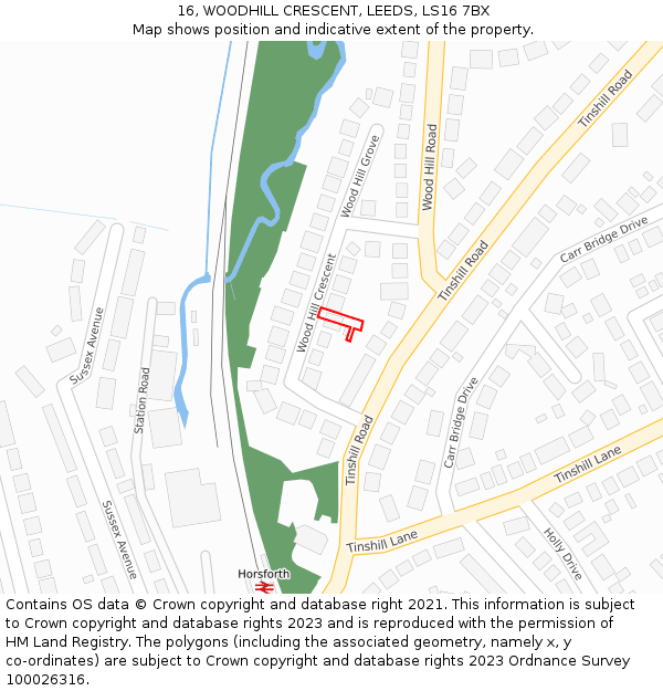 16, WOODHILL CRESCENT, LEEDS, LS16 7BX: Location map and indicative extent of plot