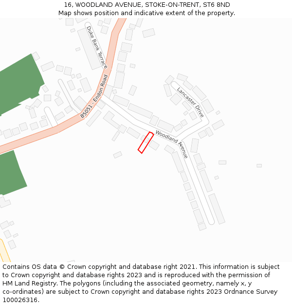 16, WOODLAND AVENUE, STOKE-ON-TRENT, ST6 8ND: Location map and indicative extent of plot