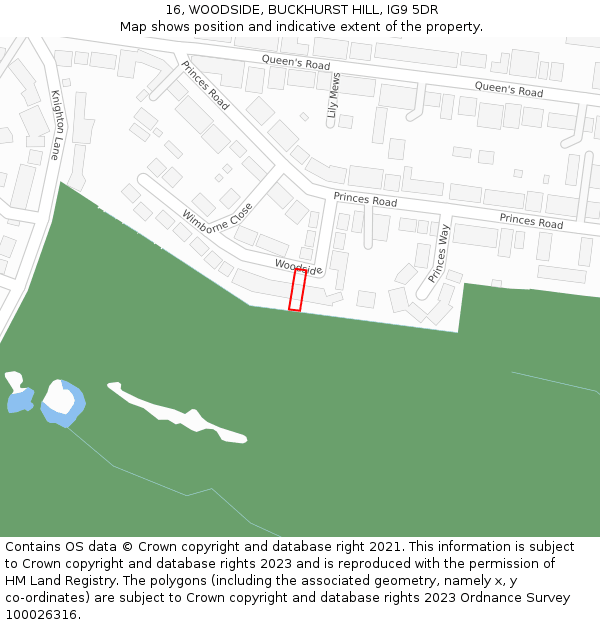 16, WOODSIDE, BUCKHURST HILL, IG9 5DR: Location map and indicative extent of plot