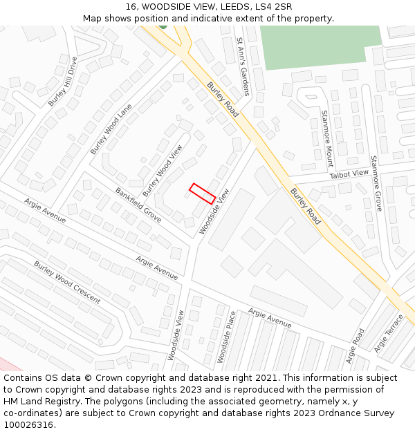 16, WOODSIDE VIEW, LEEDS, LS4 2SR: Location map and indicative extent of plot