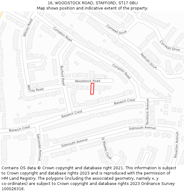 16, WOODSTOCK ROAD, STAFFORD, ST17 0BU: Location map and indicative extent of plot