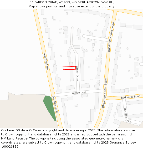 16, WREKIN DRIVE, WERGS, WOLVERHAMPTON, WV6 8UJ: Location map and indicative extent of plot