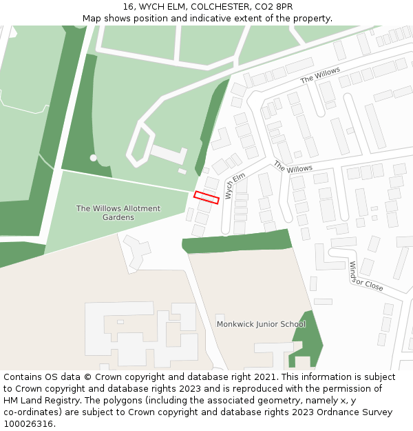 16, WYCH ELM, COLCHESTER, CO2 8PR: Location map and indicative extent of plot