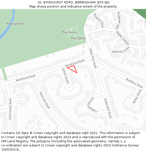 16, WYNDHURST ROAD, BIRMINGHAM, B33 9JG: Location map and indicative extent of plot