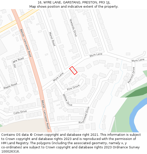 16, WYRE LANE, GARSTANG, PRESTON, PR3 1JL: Location map and indicative extent of plot