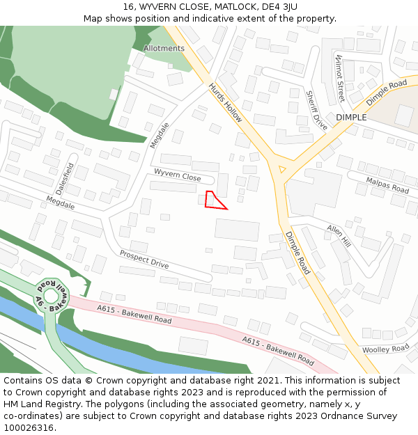 16, WYVERN CLOSE, MATLOCK, DE4 3JU: Location map and indicative extent of plot