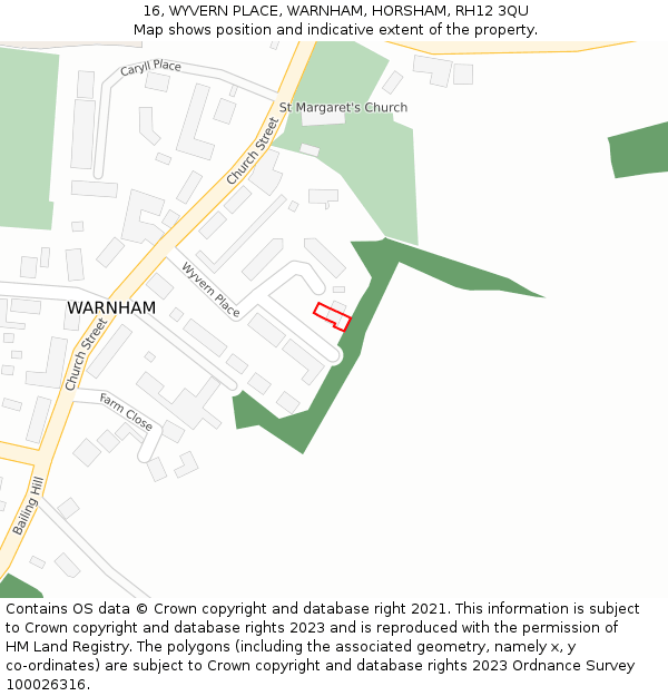 16, WYVERN PLACE, WARNHAM, HORSHAM, RH12 3QU: Location map and indicative extent of plot
