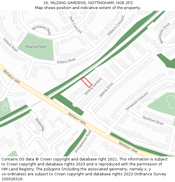 16, YALDING GARDENS, NOTTINGHAM, NG8 2PZ: Location map and indicative extent of plot