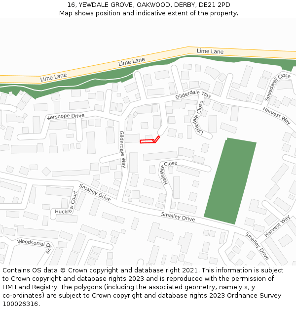 16, YEWDALE GROVE, OAKWOOD, DERBY, DE21 2PD: Location map and indicative extent of plot