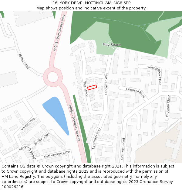 16, YORK DRIVE, NOTTINGHAM, NG8 6PP: Location map and indicative extent of plot