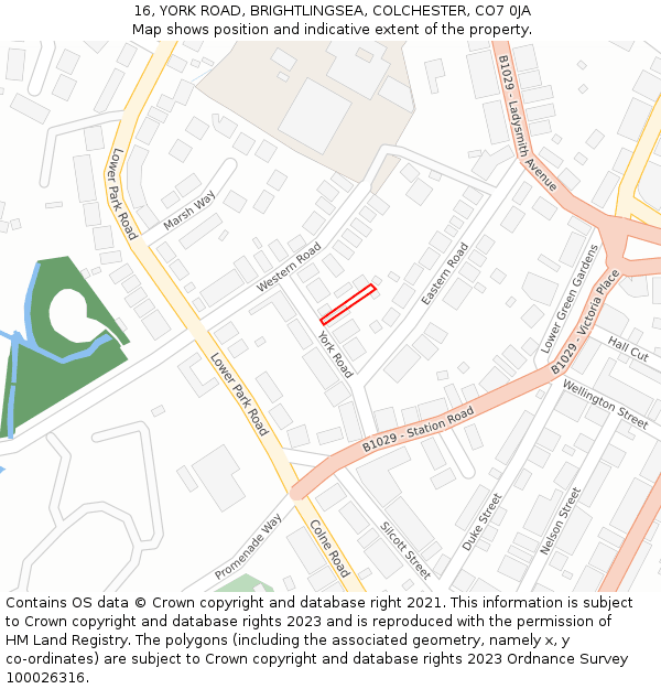 16, YORK ROAD, BRIGHTLINGSEA, COLCHESTER, CO7 0JA: Location map and indicative extent of plot