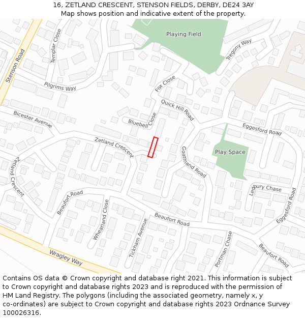 16, ZETLAND CRESCENT, STENSON FIELDS, DERBY, DE24 3AY: Location map and indicative extent of plot