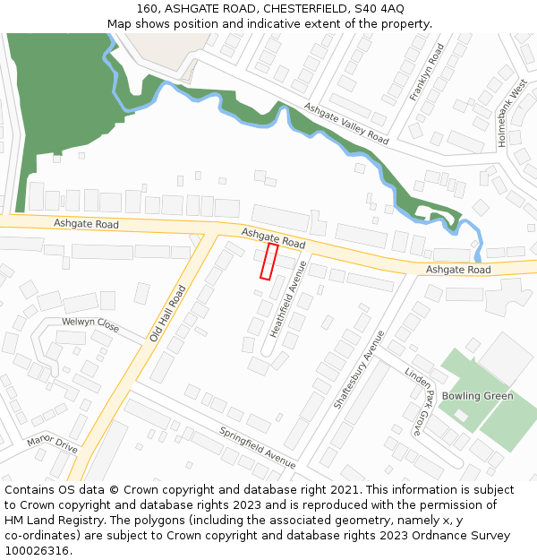 160, ASHGATE ROAD, CHESTERFIELD, S40 4AQ: Location map and indicative extent of plot