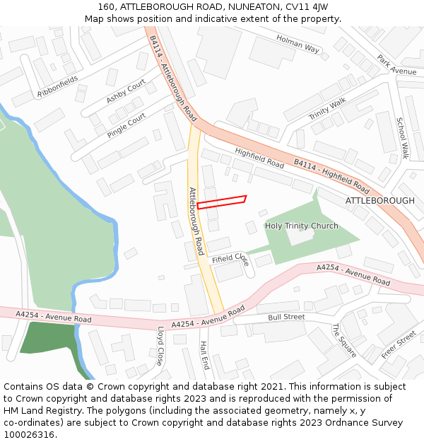 160, ATTLEBOROUGH ROAD, NUNEATON, CV11 4JW: Location map and indicative extent of plot