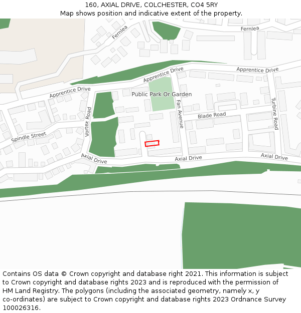 160, AXIAL DRIVE, COLCHESTER, CO4 5RY: Location map and indicative extent of plot