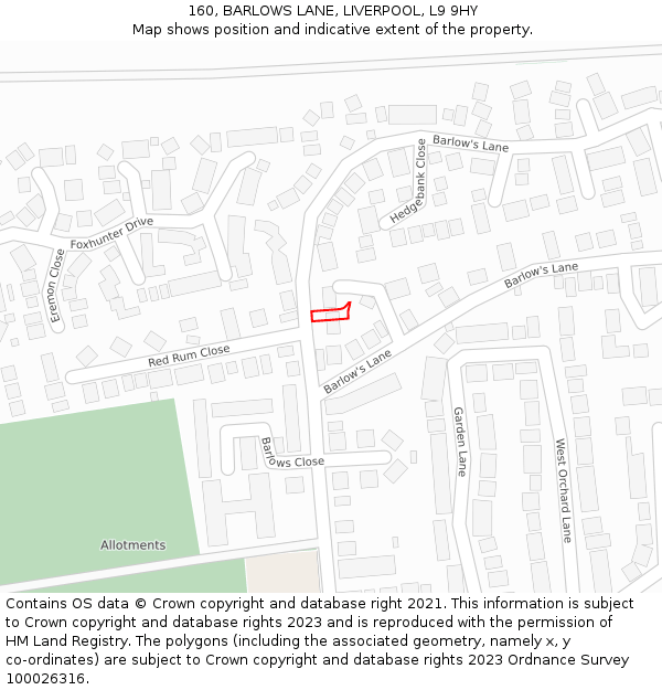 160, BARLOWS LANE, LIVERPOOL, L9 9HY: Location map and indicative extent of plot