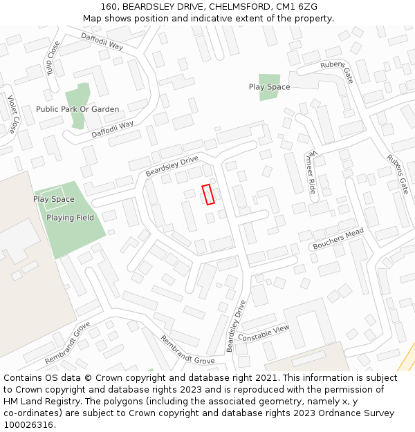 160, BEARDSLEY DRIVE, CHELMSFORD, CM1 6ZG: Location map and indicative extent of plot