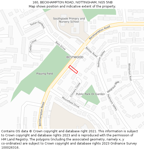 160, BECKHAMPTON ROAD, NOTTINGHAM, NG5 5NB: Location map and indicative extent of plot
