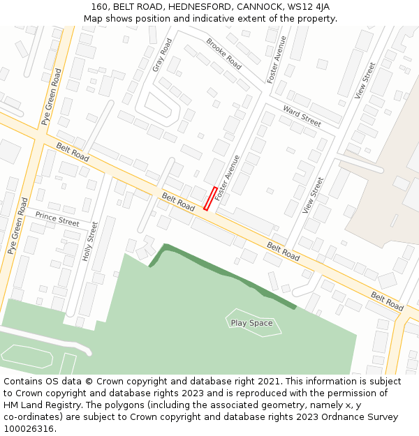 160, BELT ROAD, HEDNESFORD, CANNOCK, WS12 4JA: Location map and indicative extent of plot