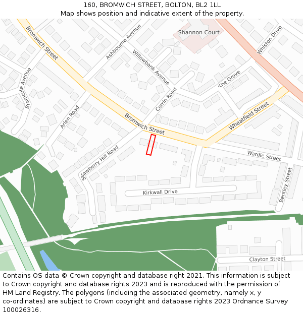 160, BROMWICH STREET, BOLTON, BL2 1LL: Location map and indicative extent of plot