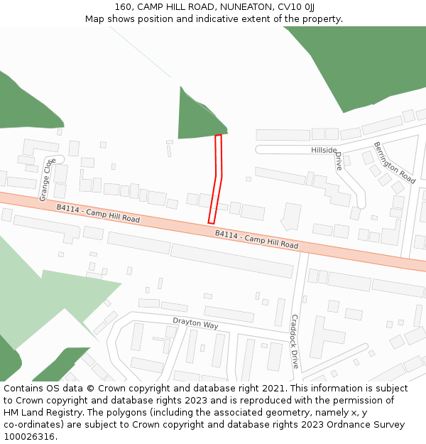 160, CAMP HILL ROAD, NUNEATON, CV10 0JJ: Location map and indicative extent of plot