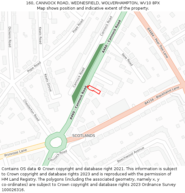160, CANNOCK ROAD, WEDNESFIELD, WOLVERHAMPTON, WV10 8PX: Location map and indicative extent of plot